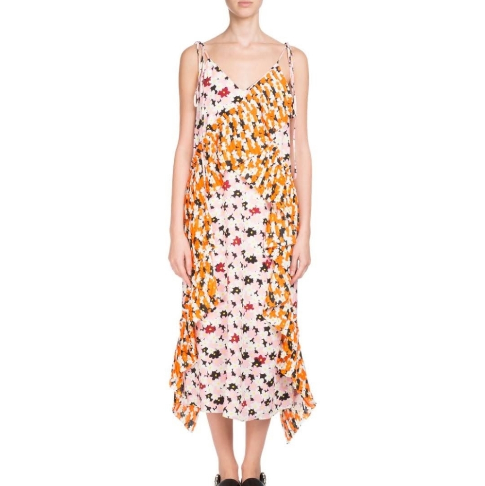 Kenzo floral print ruffle slip dress V neck straps runway size XS EU 36